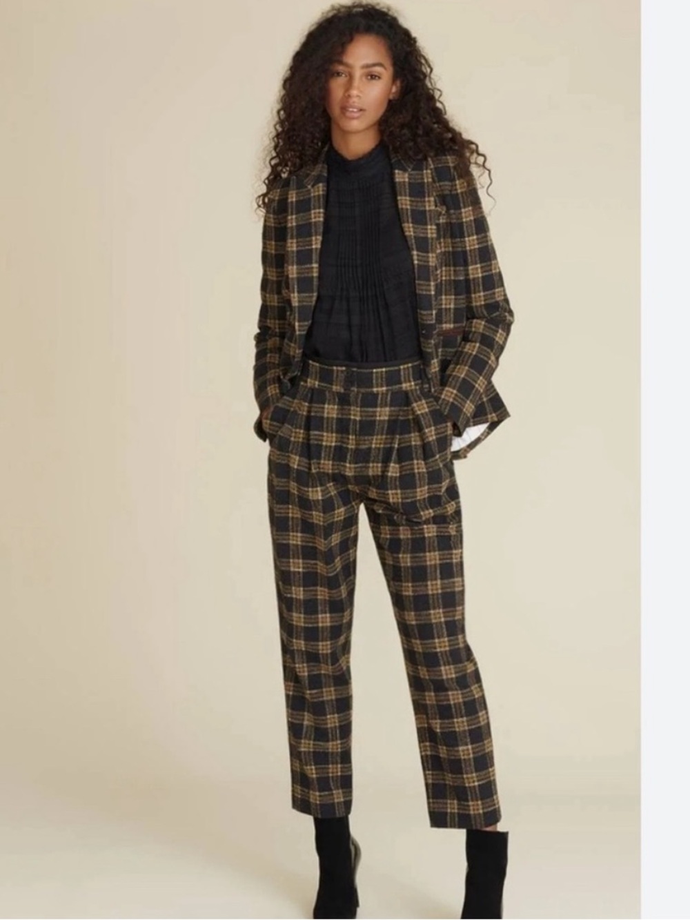 $1200 Veronica Beard Gia plaid Dickey jacket & pants suit set black brown sz 8